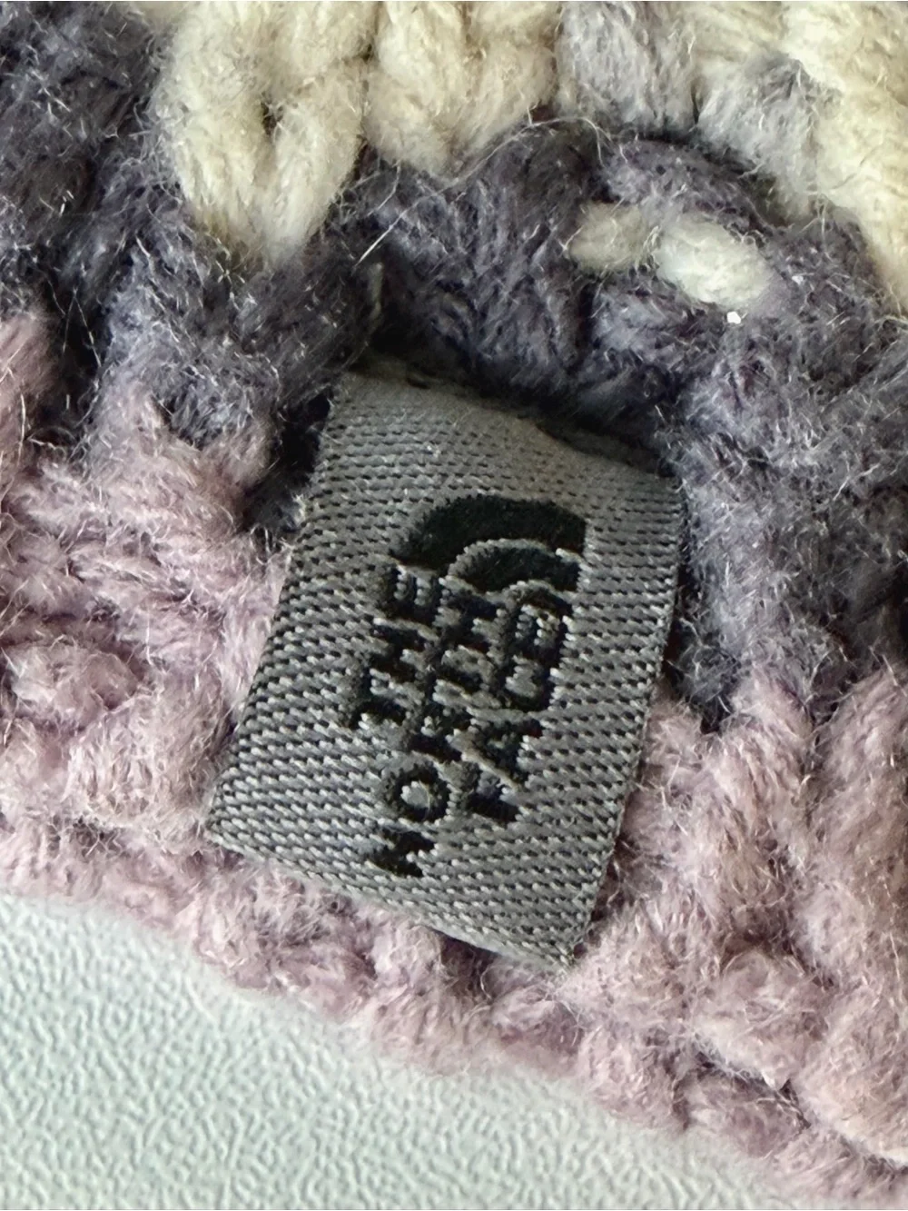 The North Face Briar Beanie Fair Isle Knit Hat Lavender Gray Cream Winter Sports